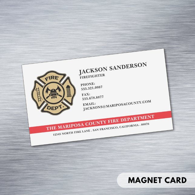 Personalised Fire Department Firefighter Logo Magnetic Business Card (Personalized Fire Department Firefighter Logo Business Card Magnet)