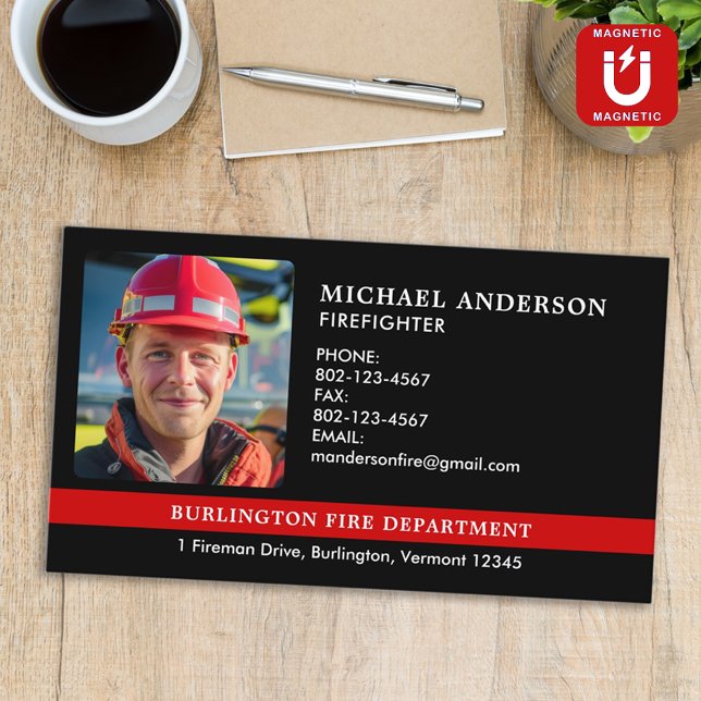 Personalised Fire Department Firefighter Photo Magnetic Business Card (Creator Uploaded)