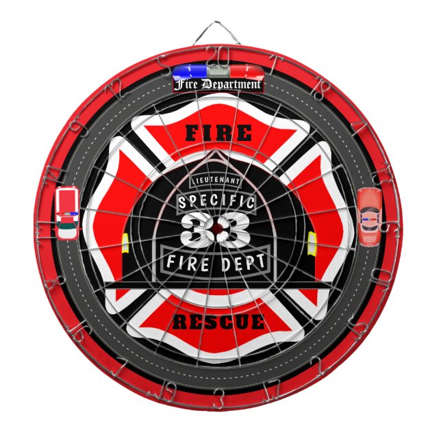 Personalised Fire Department Helmet City Side Dartboard (Front)