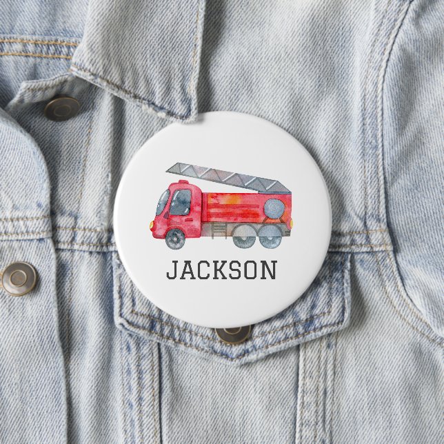 Personalised Fire engine birthday Party 10 Cm Round Badge (In Situ)