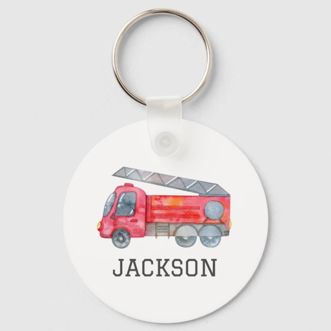 Personalised Fire engine birthday Party Key Ring (Front)
