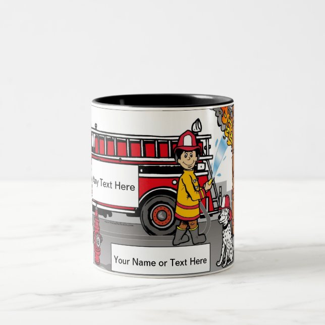 Personalised Fire Fighter - Male Cartoon Two-Tone Coffee Mug (Center)
