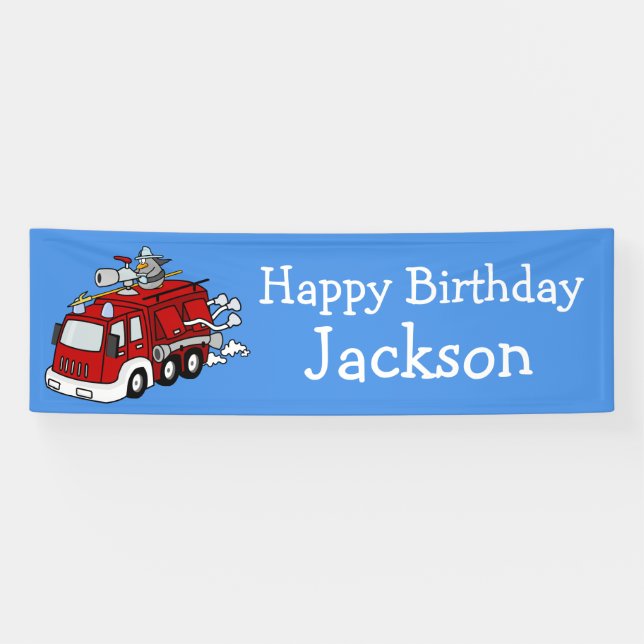 Personalised Fire Truck Boy's Birthday Banner (Horizontal)