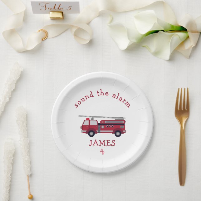 Personalised Fire truck Party Paper Plate (Wedding)