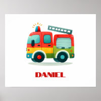 Personalised Fire Truck Poster for Boys