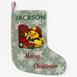 Personalised Firefighter Christmas Rubber Duck Small Christmas Stocking