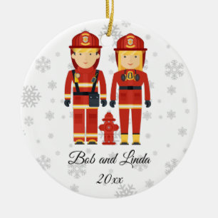 Personalised Firefighter Couple Christmas Ceramic Tree Decoration