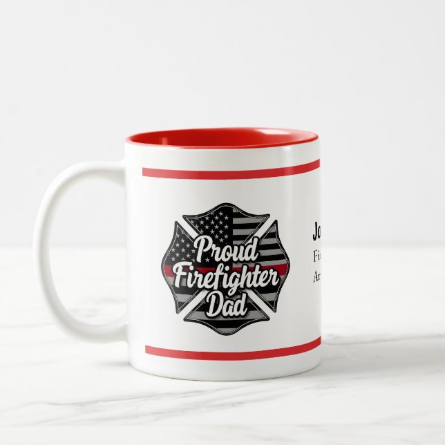 Personalised Firefighter Dad Name Thin Red Line  Two-Tone Coffee Mug (Left)