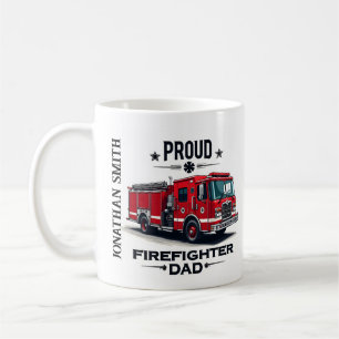 Personalised Firefighter Dad Name W/ Firetruck Coffee Mug