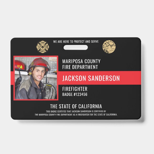 Personalised Firefighter Employee Photo ID Badge (Front)