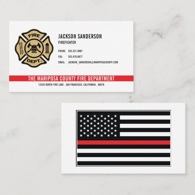 Personalised Firefighter Fire Department Logo Business Card (Front/Back)