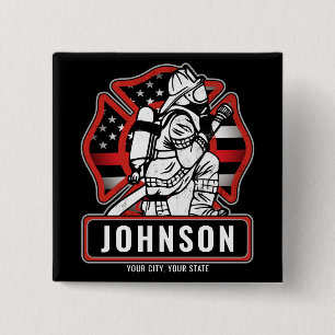 Personalised Firefighter Fire Dept Patriotic Flag 15 Cm Square Badge