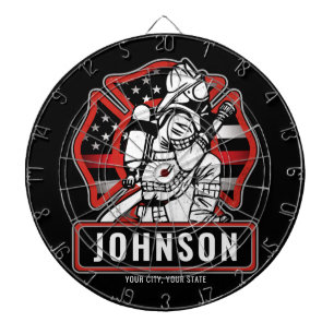 Personalised Firefighter Fire Dept Patriotic Flag Dartboard