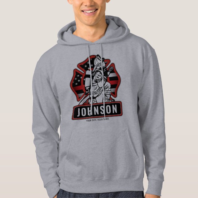 Personalised Firefighter Fire Dept Patriotic Flag Hoodie (Front)