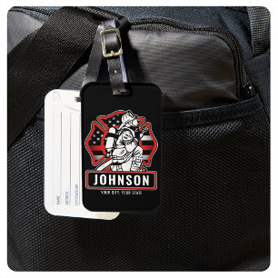 Personalised Firefighter Fire Dept Patriotic Flag  Luggage Tag