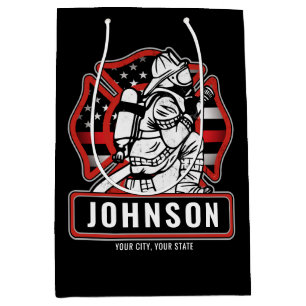 Personalised Firefighter Fire Dept Patriotic Flag  Medium Gift Bag