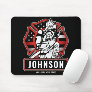 Personalised Firefighter Fire Dept Patriotic Flag Mouse Mat