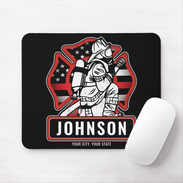 Personalised Firefighter Fire Dept Patriotic Flag Mouse Mat (With Mouse)