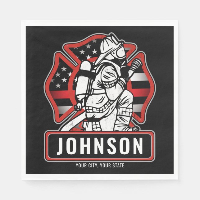 Personalised Firefighter Fire Dept Patriotic Flag Napkin (Front)