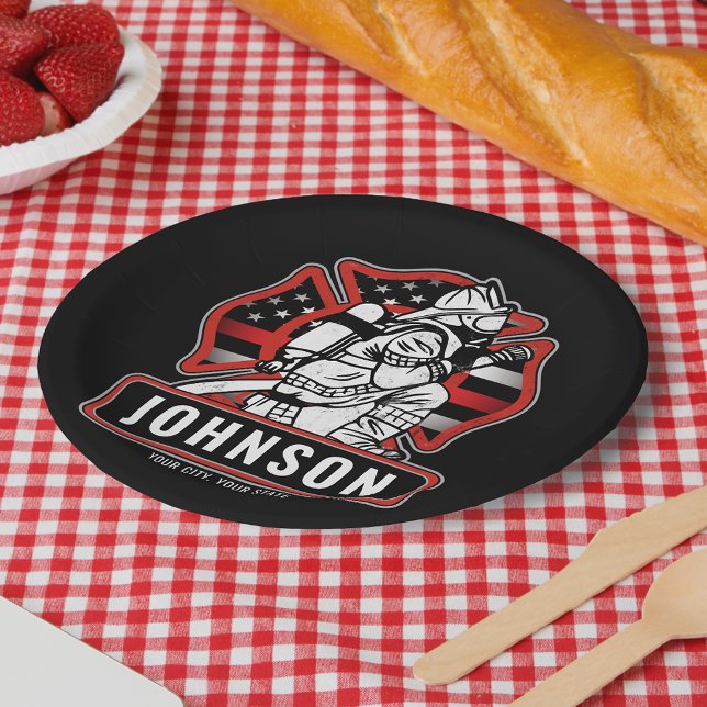 Personalised Firefighter Fire Dept Patriotic Flag Paper Plate (Creator Uploaded)