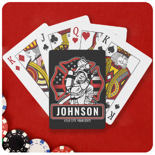 Personalised Firefighter Fire Dept Patriotic Flag  Playing Cards