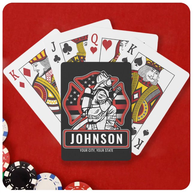 Personalised Firefighter Fire Dept Patriotic Flag  Playing Cards (Creator Uploaded)