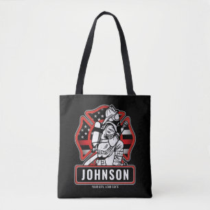 Personalised Firefighter Fire Dept Patriotic Flag Tote Bag