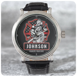 Personalised Firefighter Fire Dept Patriotic Flag  Watch