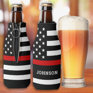 Personalised Firefighter Flag Thin Red Line Bottle Cooler