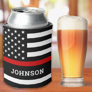 Personalised Firefighter Flag Thin Red Line Can Cooler