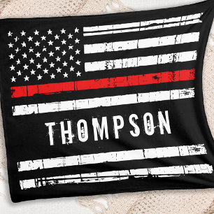 Personalised Firefighter Flag Thin Red Line Fleece Blanket