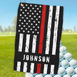 Personalised Firefighter Flag Thin Red Line Golf Towel<br><div class="desc">Show your support and pride for our Firefighters or give a special gift with these Thin Red Line golf towels - American flag in Firefighter Flag colours, distressed design . These Thin Red Line Golf Towels are perfect for a gift for a firefighter retirement gifts, memorial events, and a wonderful...</div>