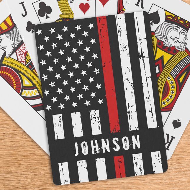 Personalised Firefighter Flag Thin Red Line Playing Cards (Creator Uploaded)