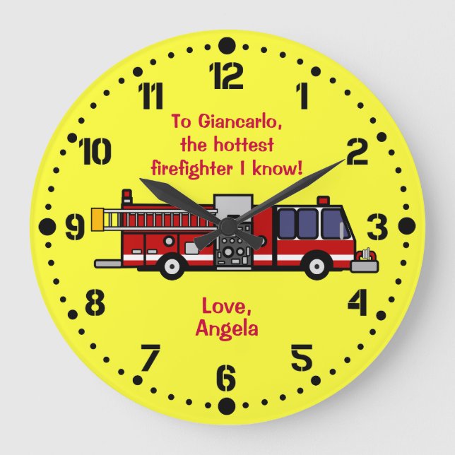 Personalised Firefighter Gift Firetruck Wall Clock (Front)