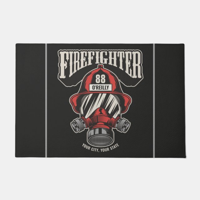 Personalised Firefighter Mask Fire Dept Helmet Doormat (Front)