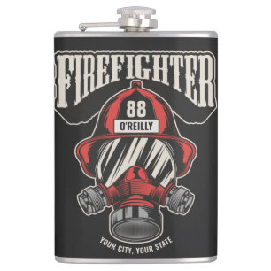 Personalised Firefighter Mask Fire Dept Helmet Hip Flask