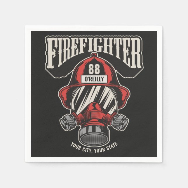 Personalised Firefighter Mask Fire Dept Helmet Napkin (Front)