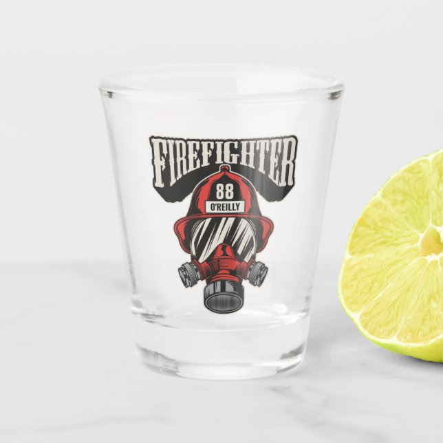 Personalised Firefighter Mask Fire Dept Helmet Shot Glass (Front)