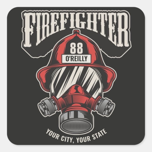 Personalised Firefighter Mask Fire Dept Helmet  Square Sticker (Front)