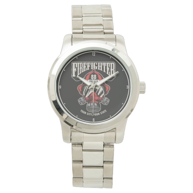 Personalised Firefighter Mask Fire Dept Helmet  Watch (Front)
