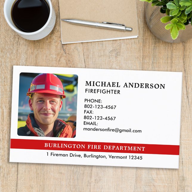 Personalised Firefighter Photo Fire Department Business Card (Creator Uploaded)