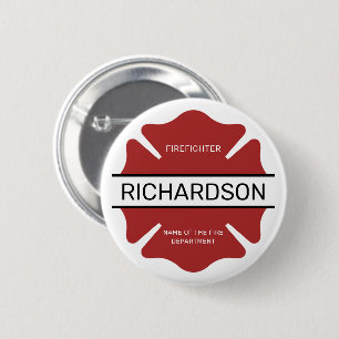 Personalised Firefighter Red Logo Symbol  6 Cm Round Badge