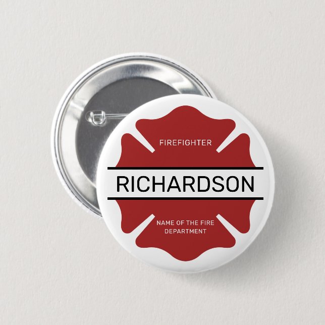 Personalised Firefighter Red Logo Symbol  6 Cm Round Badge (Front & Back)