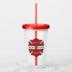Personalised Firefighter Red Logo Symbol Acrylic Tumbler