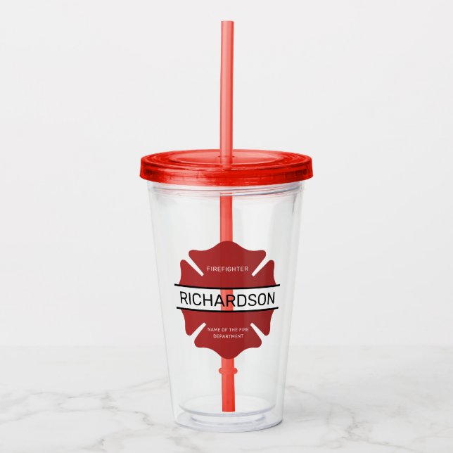 Personalised Firefighter Red Logo Symbol  Acrylic Tumbler (Front)