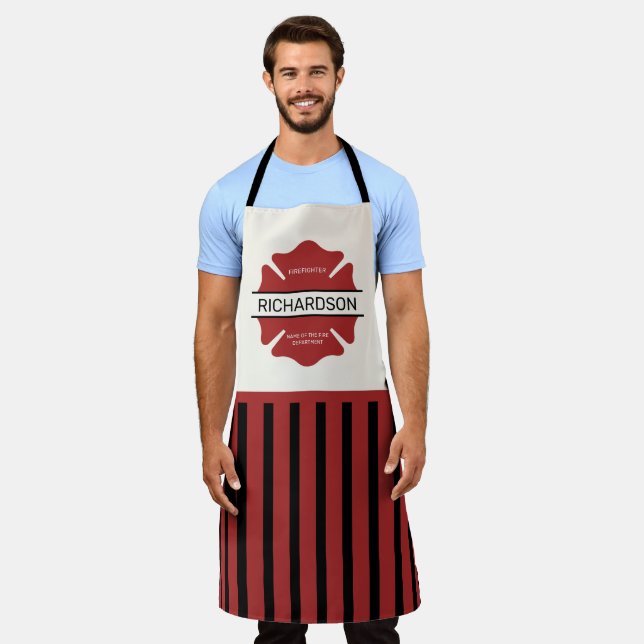 Personalised Firefighter Red Logo Symbol  Apron (Worn)