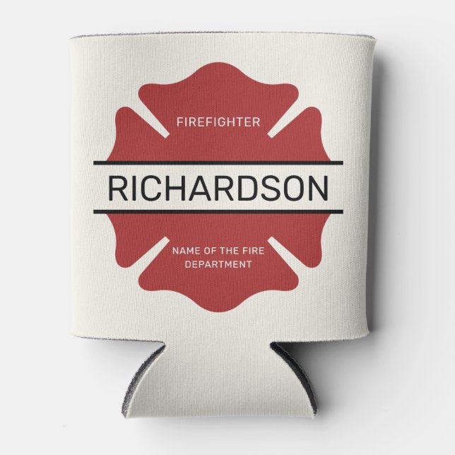 Personalised Firefighter Red Logo Symbol  Can Cooler (Front)