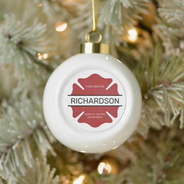 Personalised Firefighter Red Logo Symbol  Ceramic Ball Christmas Ornament (Tree)