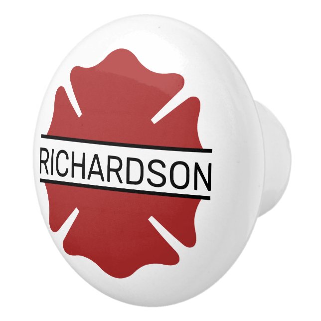 Personalised Firefighter Red Logo Symbol  Ceramic Knob (Right)