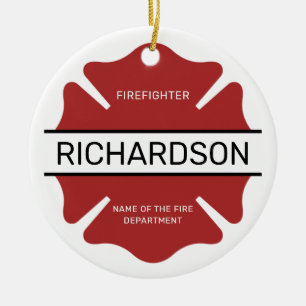 Personalised Firefighter Red Logo Symbol  Ceramic Tree Decoration